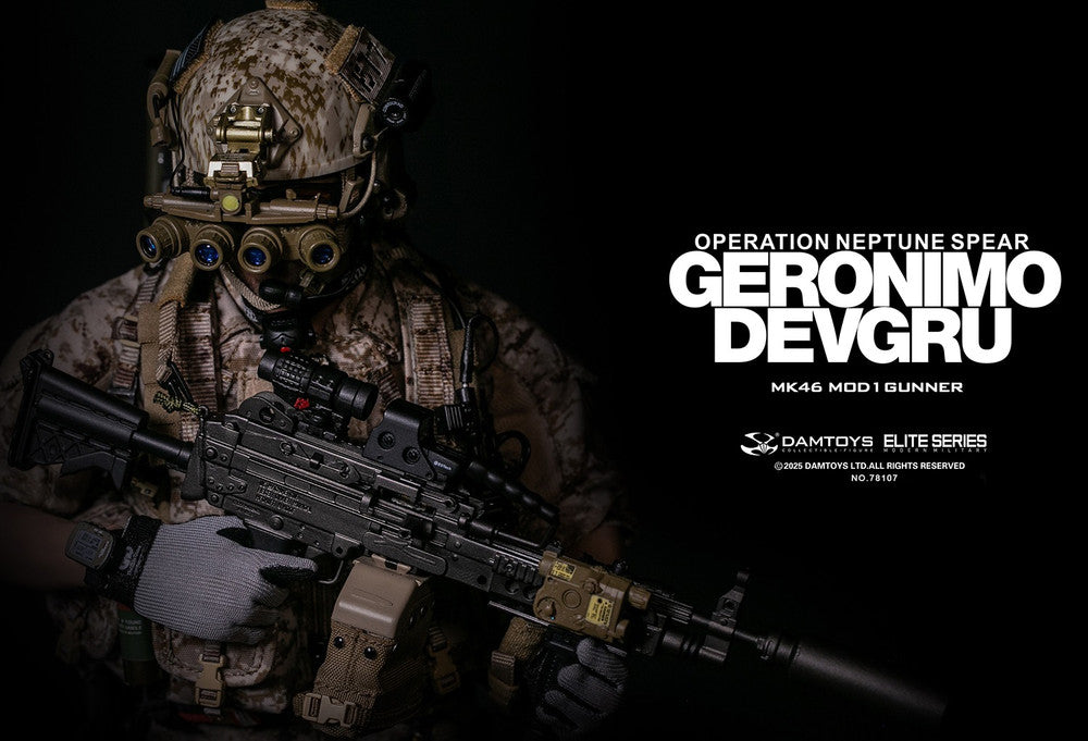 Preventa Figura GERONIMO MK46 MOD1 GUNNER DEVGRU - Operation Neptune Spear marca Damtoys 78107 escala 1/6