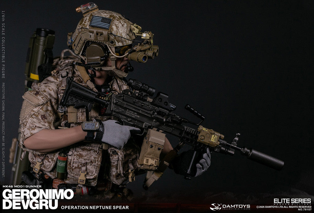 Preventa Figura GERONIMO MK46 MOD1 GUNNER DEVGRU - Operation Neptune Spear marca Damtoys 78107 escala 1/6