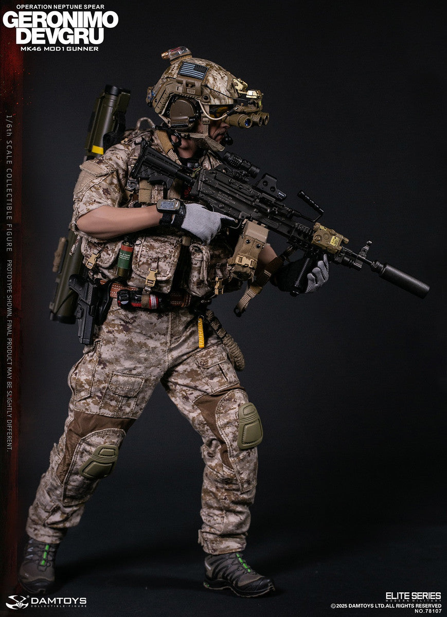 Preventa Figura GERONIMO MK46 MOD1 GUNNER DEVGRU - Operation Neptune Spear marca Damtoys 78107 escala 1/6