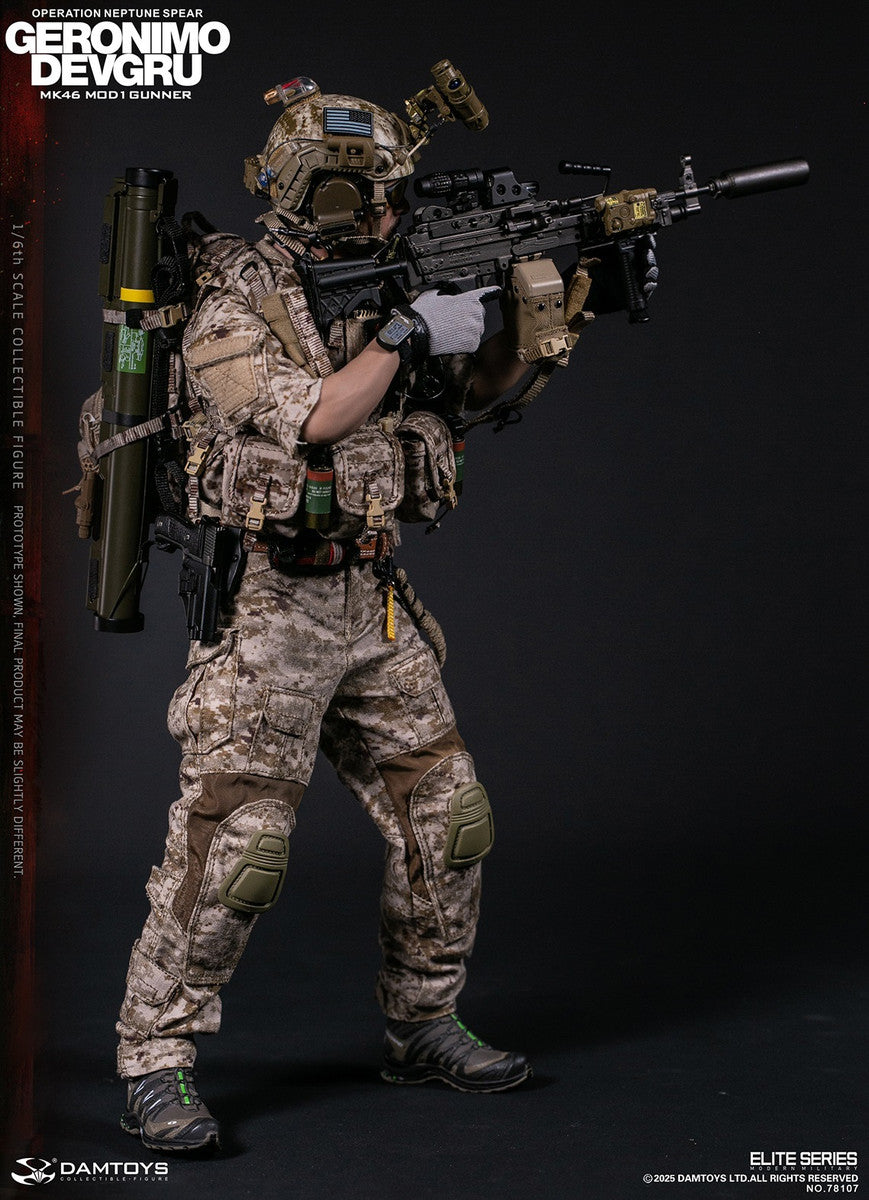 Preventa Figura GERONIMO MK46 MOD1 GUNNER DEVGRU - Operation Neptune Spear marca Damtoys 78107 escala 1/6