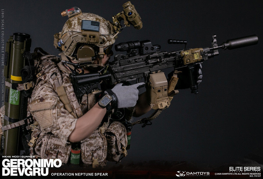 Preventa Figura GERONIMO MK46 MOD1 GUNNER DEVGRU - Operation Neptune Spear marca Damtoys 78107 escala 1/6