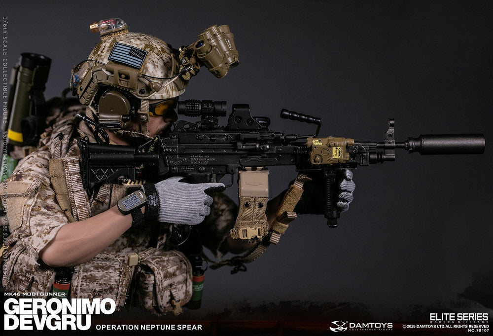 Preventa Figura GERONIMO MK46 MOD1 GUNNER DEVGRU - Operation Neptune Spear marca Damtoys 78107 escala 1/6