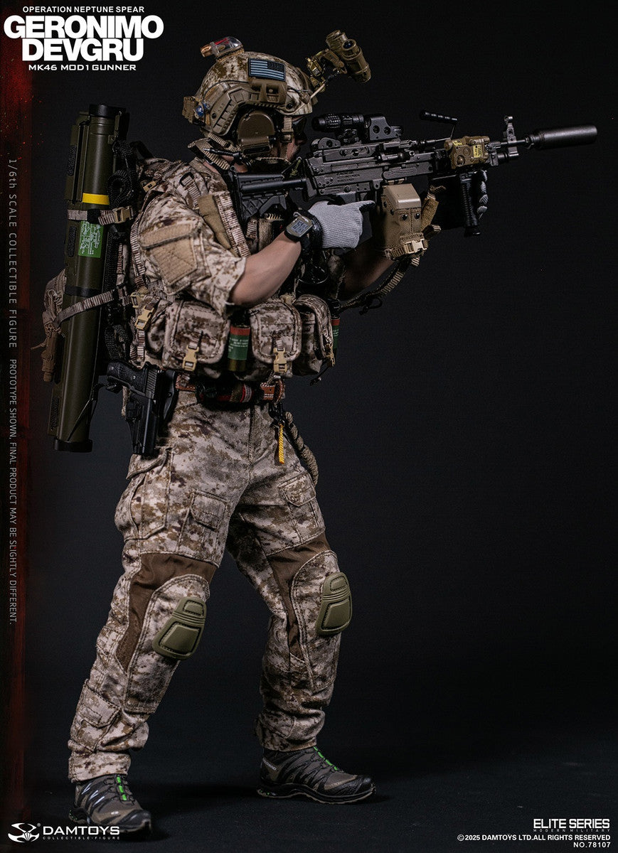 Preventa Figura GERONIMO MK46 MOD1 GUNNER DEVGRU - Operation Neptune Spear marca Damtoys 78107 escala 1/6