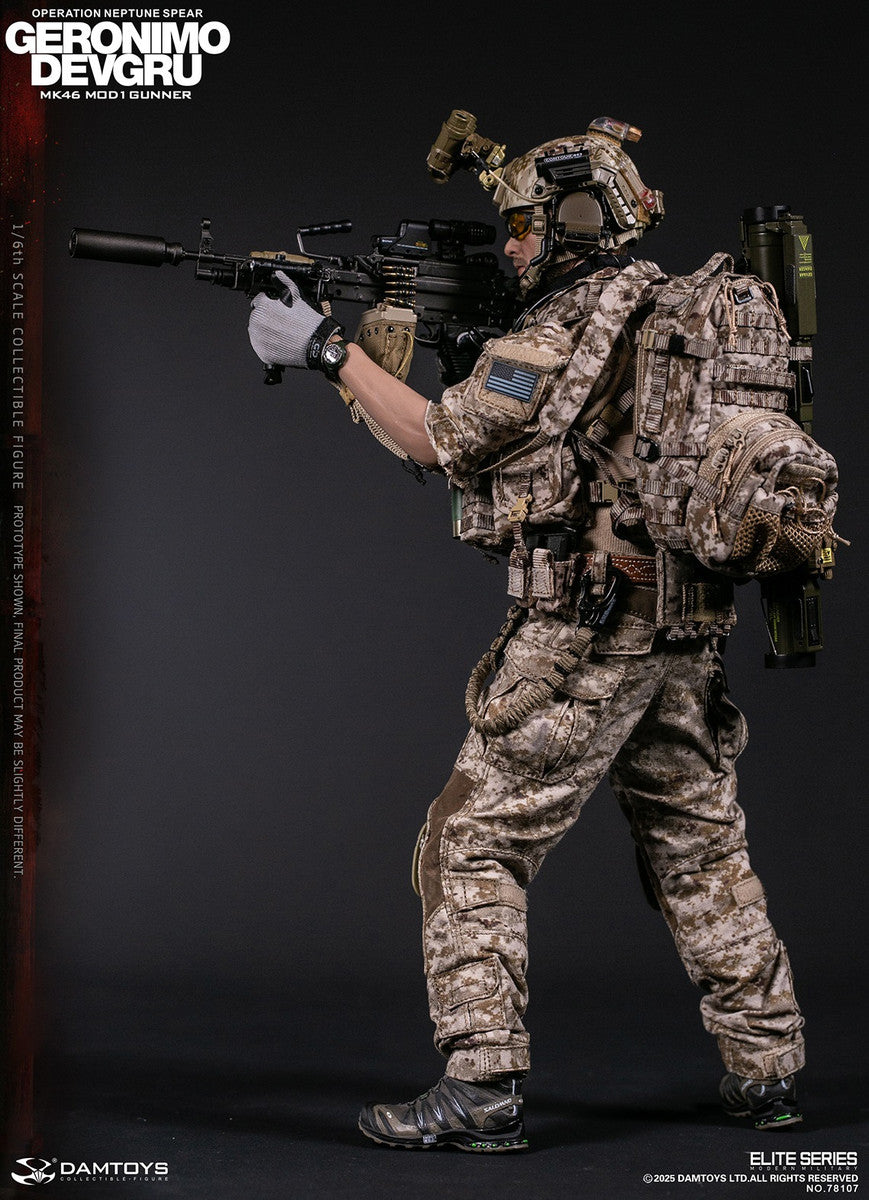 Preventa Figura GERONIMO MK46 MOD1 GUNNER DEVGRU - Operation Neptune Spear marca Damtoys 78107 escala 1/6