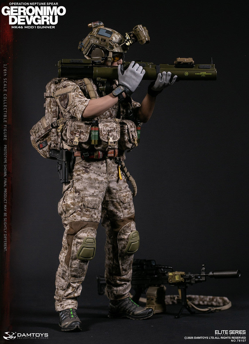 Preventa Figura GERONIMO MK46 MOD1 GUNNER DEVGRU - Operation Neptune Spear marca Damtoys 78107 escala 1/6