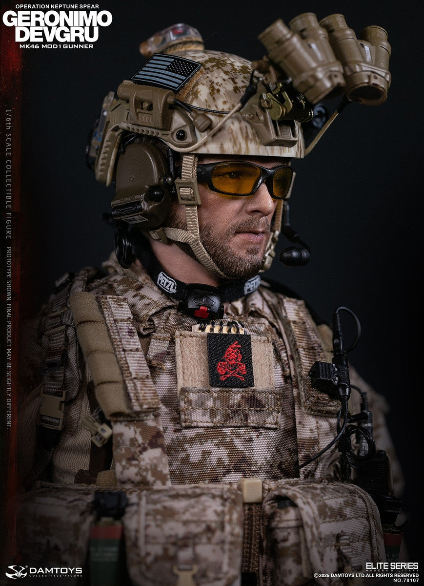 Preventa Figura GERONIMO MK46 MOD1 GUNNER DEVGRU - Operation Neptune Spear marca Damtoys 78107 escala 1/6