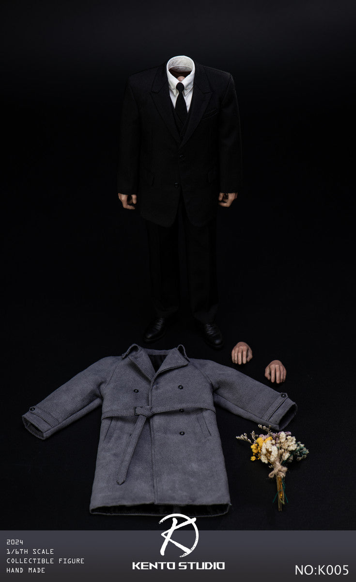Pedido Set de traje de caballero y abrigo gris con cuerpo marca Kento Studio K005 escala 1/6