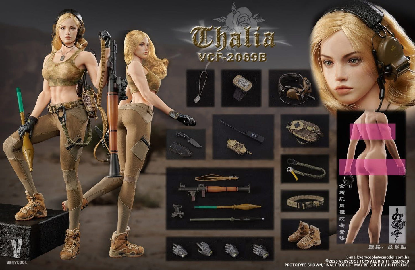 Preventa Figura Thalia (Cabello rubio) - Desert Female Soldier marca Verycool VCF-2069B escala 1/6
