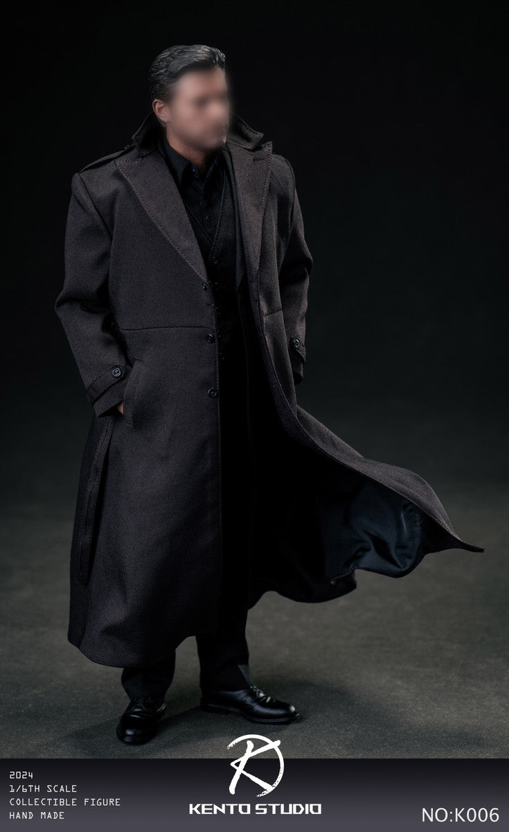 Pedido Set de traje y abrigo largo negro con cuerpo marca Kento Studio K006 escala 1/6