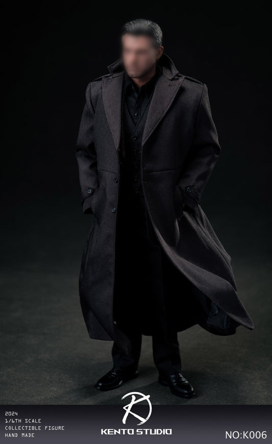 Pedido Set de traje y abrigo largo negro con cuerpo marca Kento Studio K006 escala 1/6