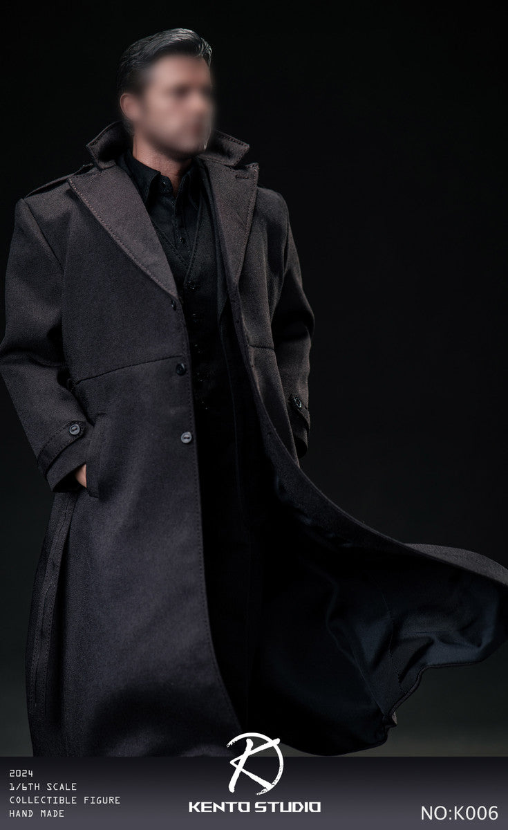 Pedido Set de traje y abrigo largo negro con cuerpo marca Kento Studio K006 escala 1/6