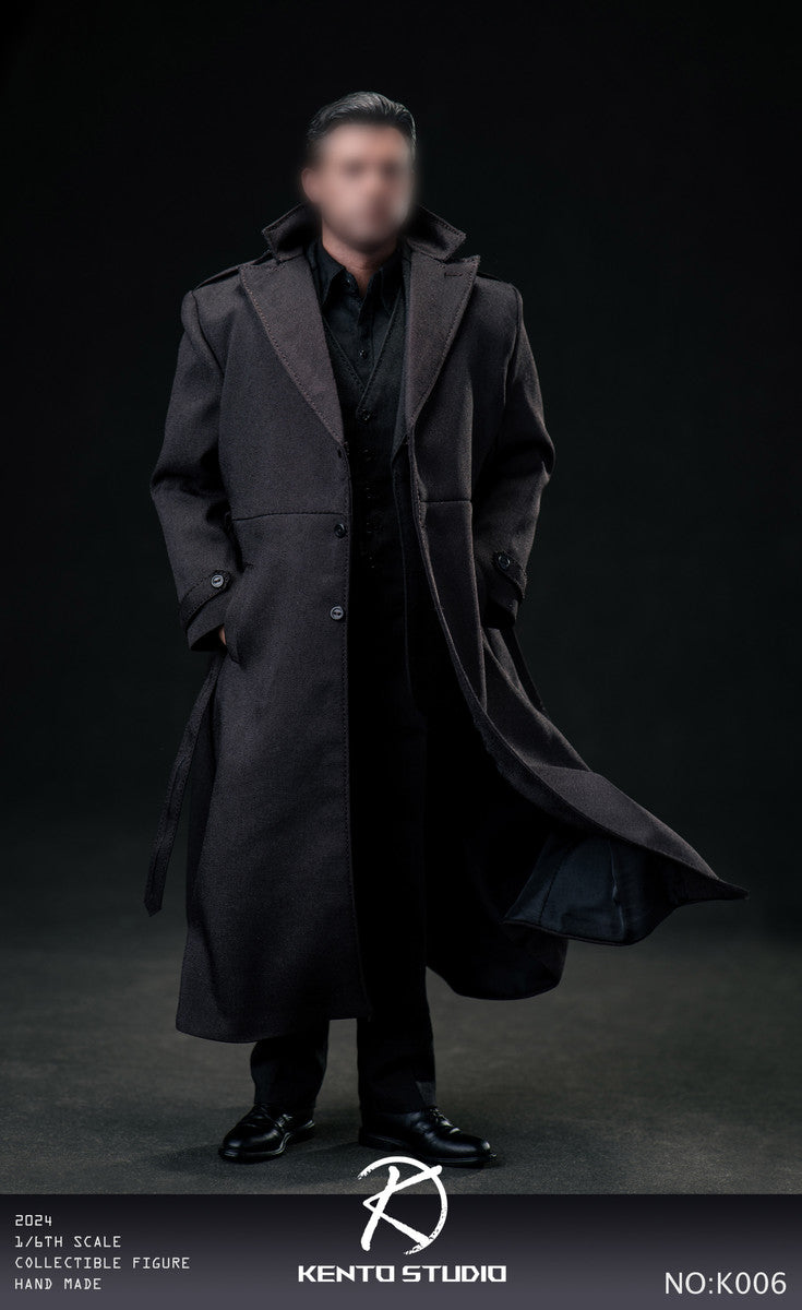 Pedido Set de traje y abrigo largo negro con cuerpo marca Kento Studio K006 escala 1/6