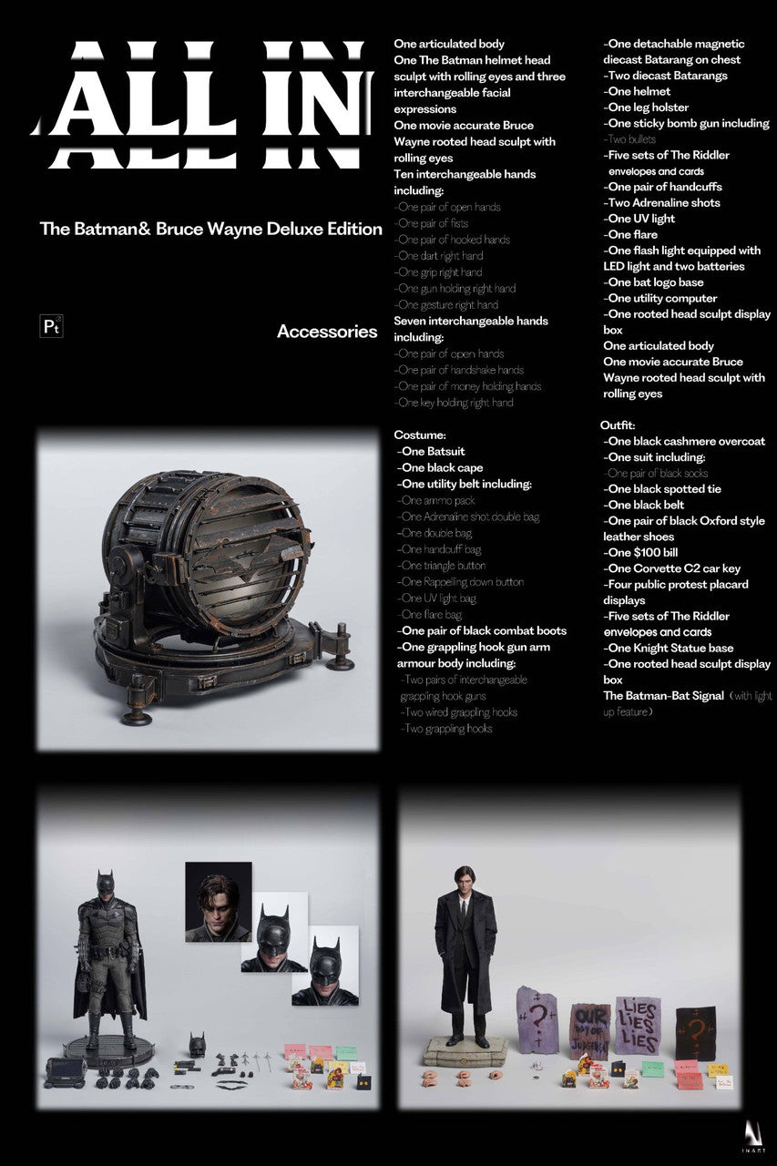 Preventa Set de Figuras The Batman & Bruce Wayne & Bat-signal Inart (Deluxe Edition) (Cabellos enraizados) marca Queen Studios escala 1/6