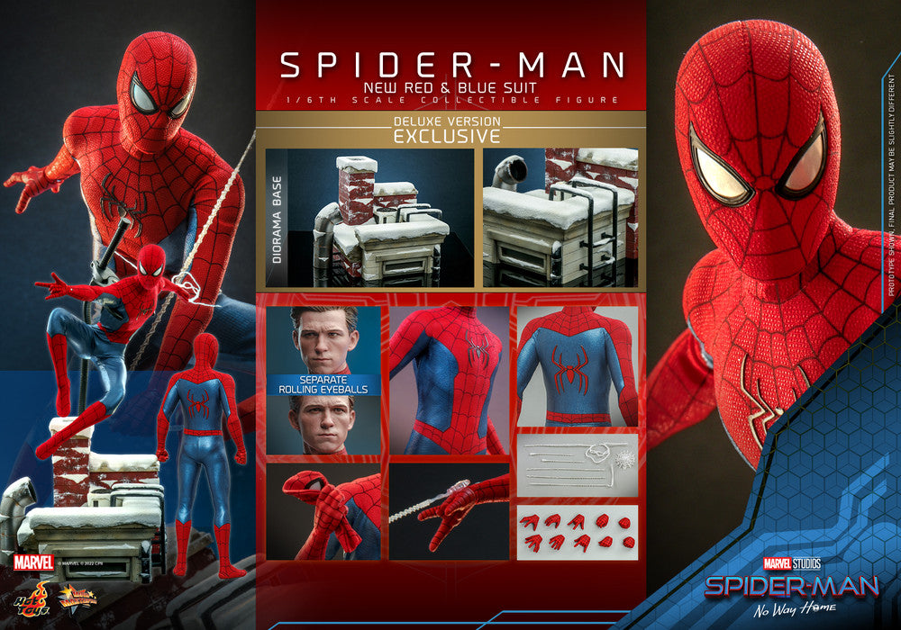 Preventa Figura Spider-Man (Nuevo traje rojo y azul) (Deluxe version) - Spider-Man: No Way Home marca Hot Toys MMS680 escala 1/6