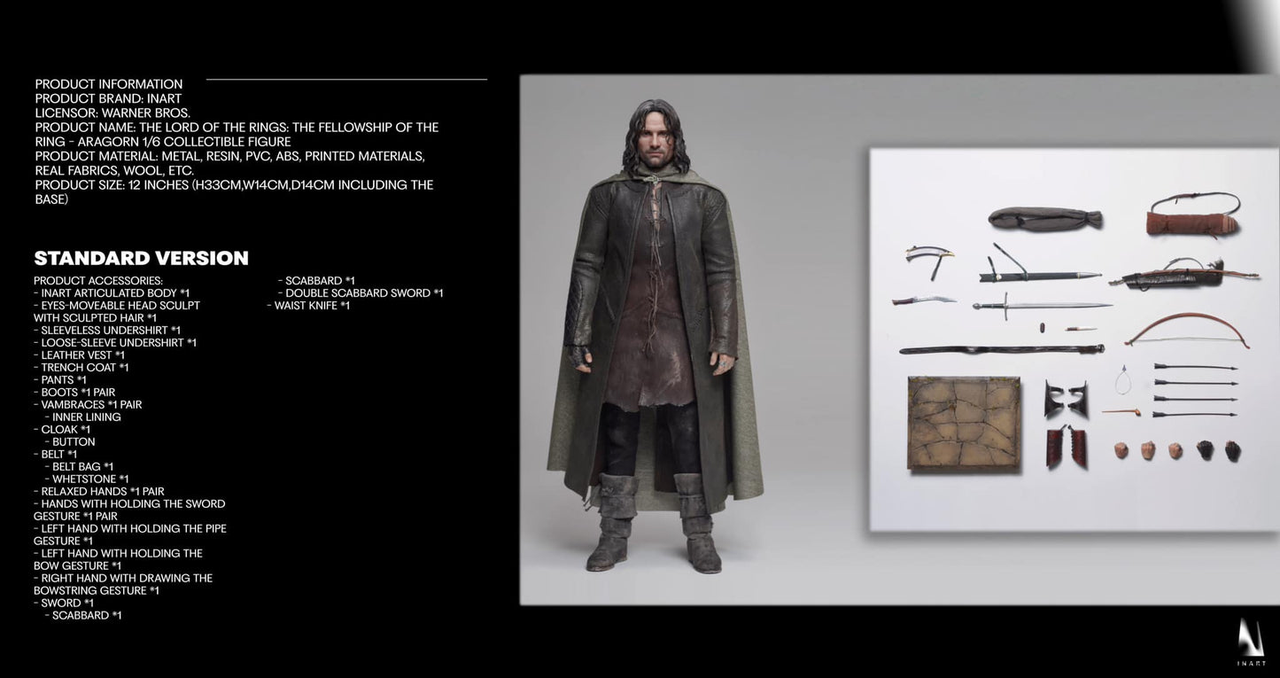 Preventa Figura Aragorn (Standard Version - Cabello Esculpido) - The Lord of the Rings: The Fellowship of the Ring marca Inart Queen Studios escala 1/6