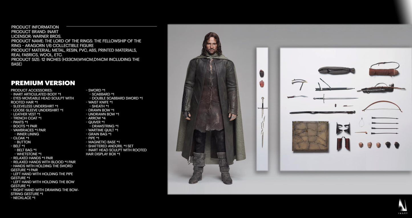 Preventa Figura Aragorn (Deluxe Version - Cabello Enraizado) - The Lord of the Rings: The Fellowship of the Ring marca Inart Queen Studios escala 1/6