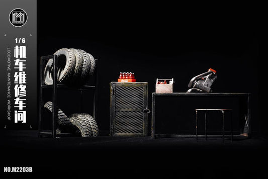 Pedido Diorama Set Accesorios Taller de mantenimiento de vehículos / Set Locomotive Maintenance Workshop marca MMMtoys M2203B escala 1/6