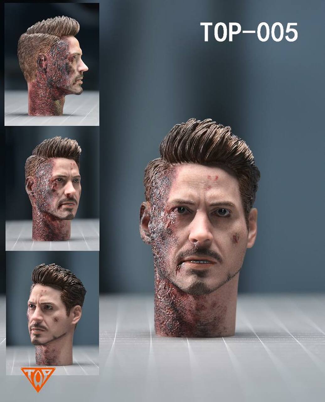 Pedido Set de Cabezas Tony con daño de batalla (Endgame) marca Top 005 escala 1/6