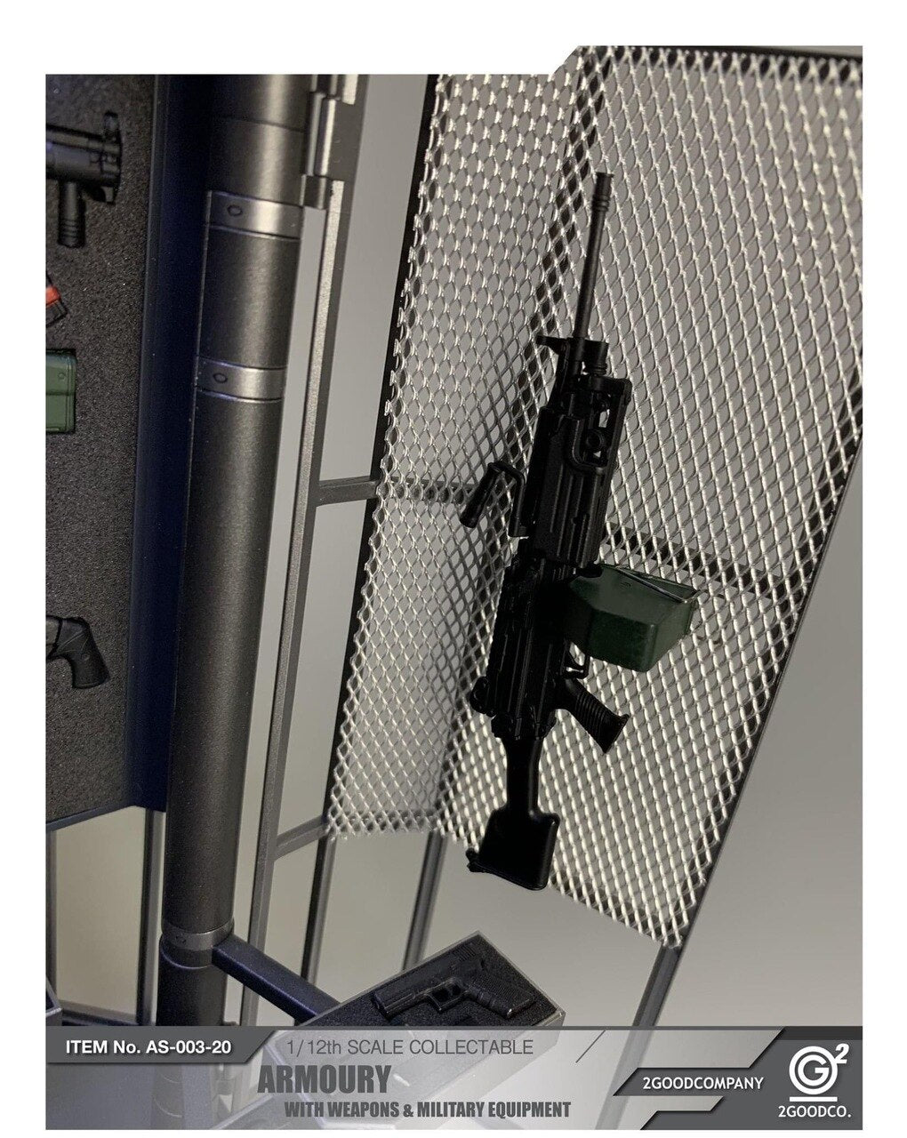 Pedido Accesorio Armeria con Armas y Equipo Militar marca 2Goodco escala pequeña 1/12