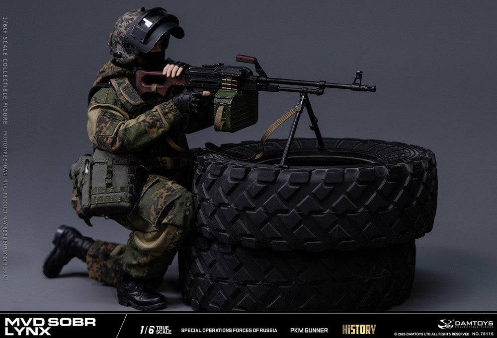 Preventa Figura RUSSIAN SPETSNAZ MVD SOBR LYNX PKM GUNNER marca DAMTOYS 78115 escala 1/6