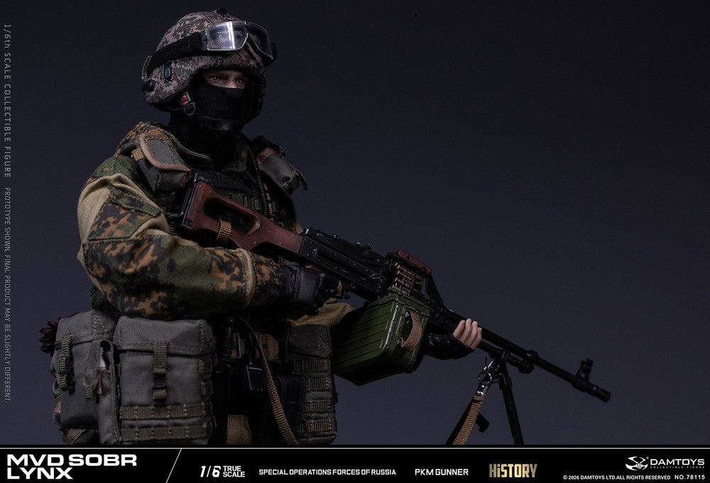 Preventa Figura RUSSIAN SPETSNAZ MVD SOBR LYNX PKM GUNNER marca DAMTOYS 78115 escala 1/6