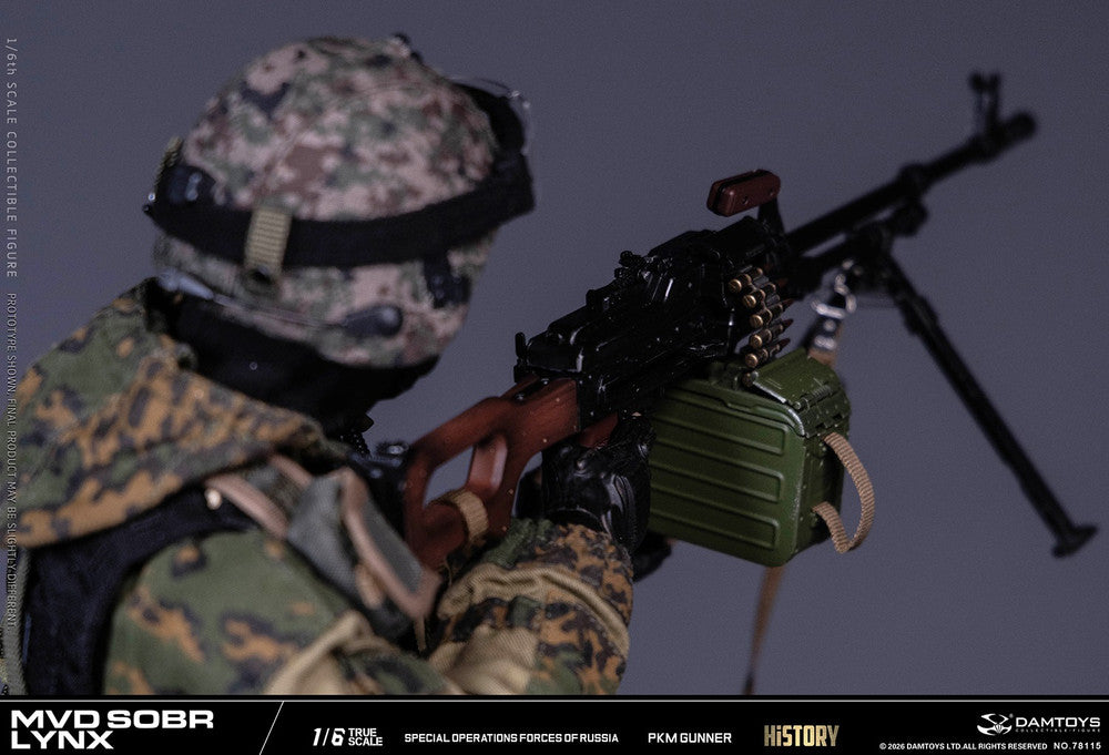 Preventa Figura RUSSIAN SPETSNAZ MVD SOBR LYNX PKM GUNNER marca DAMTOYS 78115 escala 1/6