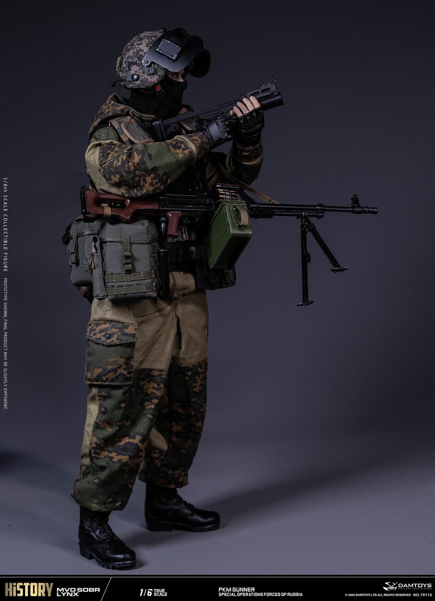 Preventa Figura RUSSIAN SPETSNAZ MVD SOBR LYNX PKM GUNNER marca DAMTOYS 78115 escala 1/6
