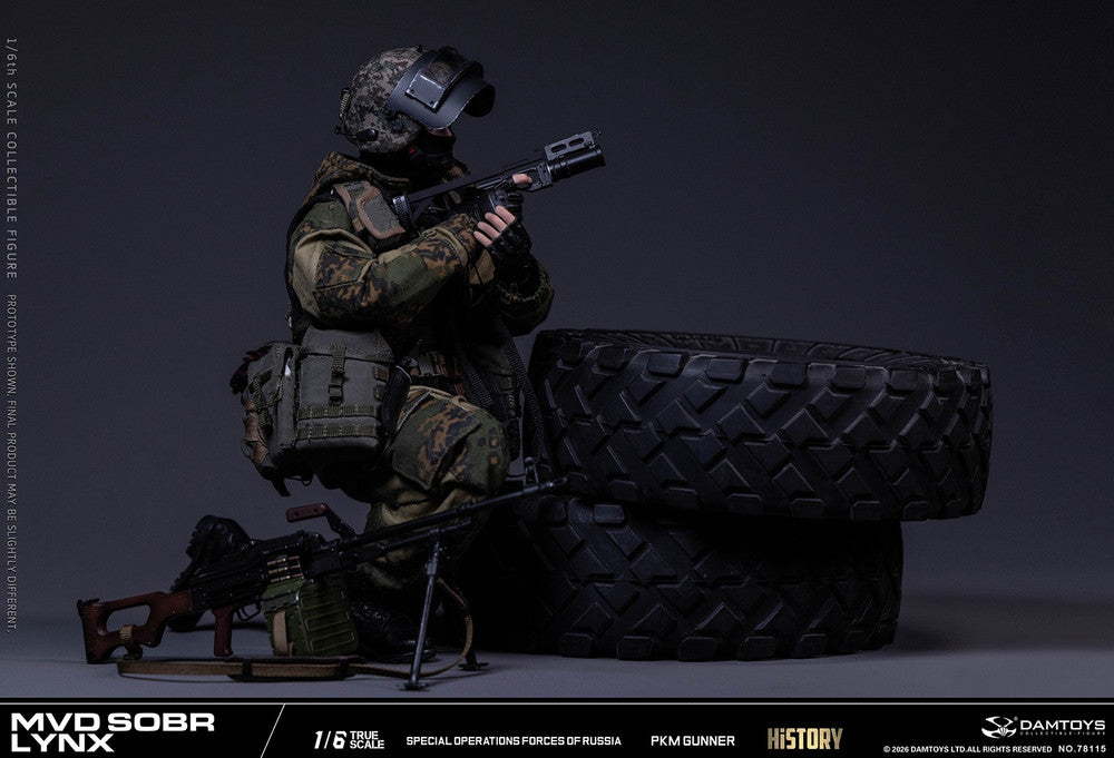 Preventa Figura RUSSIAN SPETSNAZ MVD SOBR LYNX PKM GUNNER marca DAMTOYS 78115 escala 1/6
