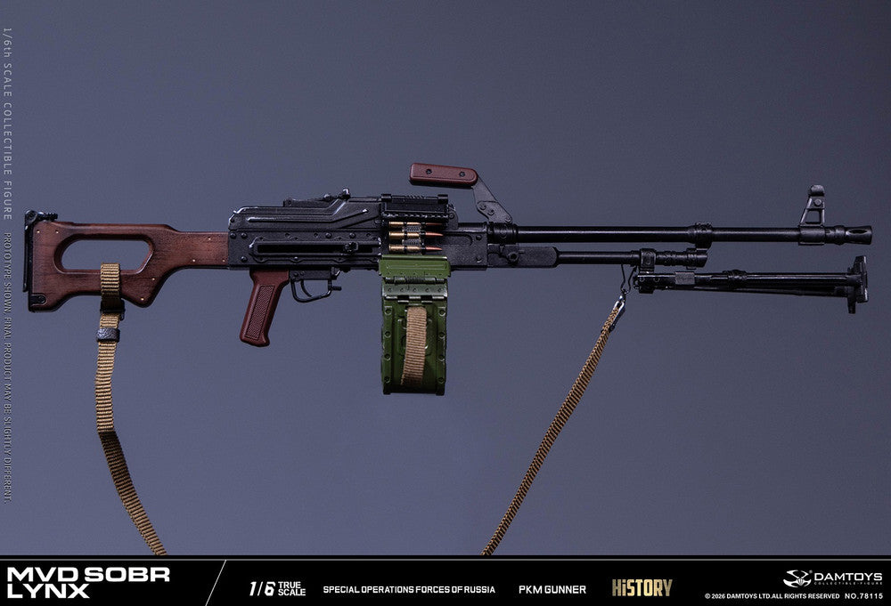 Preventa Figura RUSSIAN SPETSNAZ MVD SOBR LYNX PKM GUNNER marca DAMTOYS 78115 escala 1/6