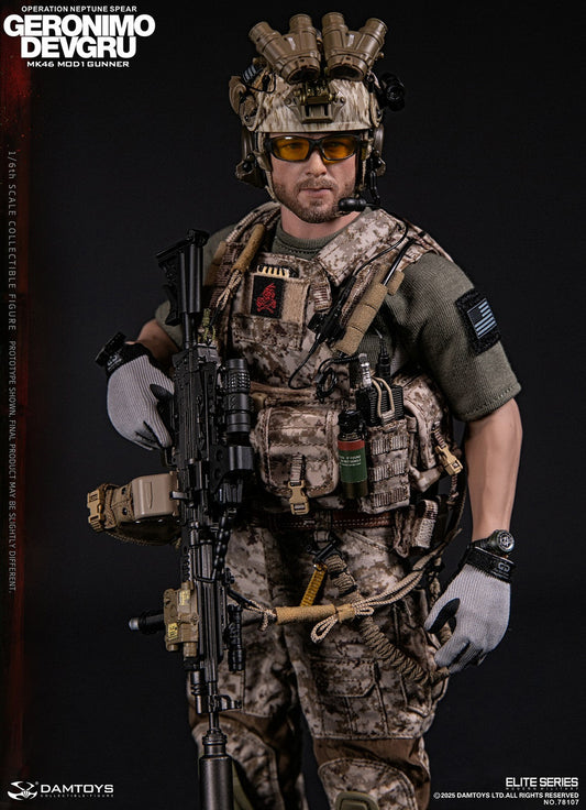 Preventa Figura GERONIMO MK46 MOD1 GUNNER DEVGRU - Operation Neptune Spear marca Damtoys 78107 escala 1/6