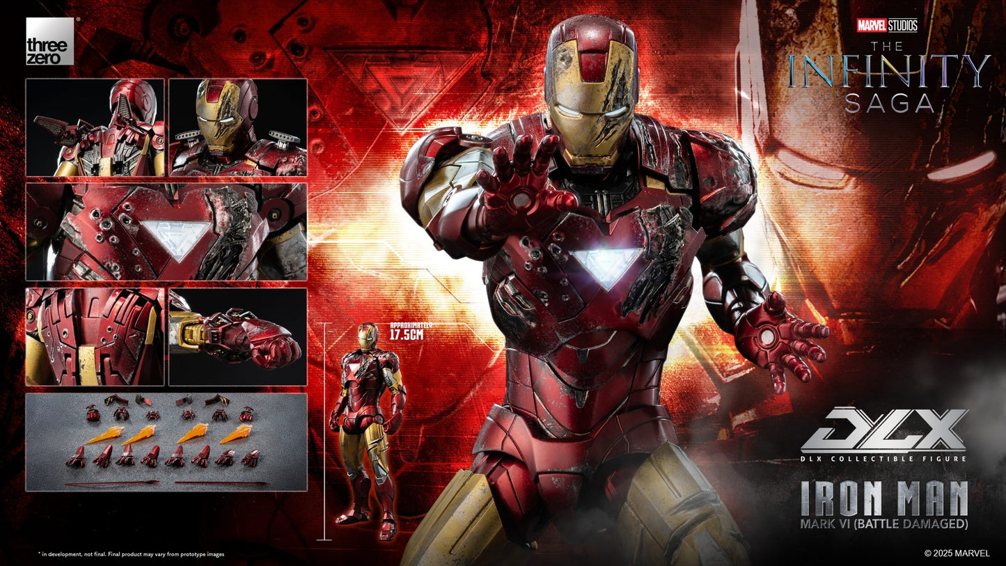Preventa Figura DLX Iron Man Mark 6 (Battle Damage) - Avengers Infinity Saga marca Threezero 3Z0918 escala pequeña 1/12