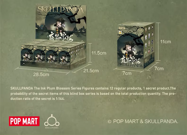 Pedido Caja de Figuras SKULLPANDA x The Ink Plum Blossom Series  (con 12 piezas) (Blind Box) marca POP MART (8 cm)